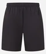 Bermuda deportiva negra de poliéster con cintura elástica ajustable con cordón.