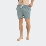 Short de baño liso color celeste, con cintura elastizada y cordón ajustable.