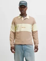 Buzo de manga larga con cuello tipo polo y fit relajado, en bloques de color beige, amarillo claro y marrón. Confeccionado en tejido de punto sin frisa, con interior de bucles, puños acanalados y bordado "Originals Studio" en el pecho.