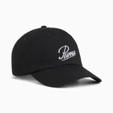 Gorra Puma negra de algodón con visera curva y logo de la marca bordado en blanco.