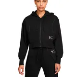 Campera con capucha Nike Air, color negro, con cierre frontal completo, bolsillos laterales y logo estampado en blanco.