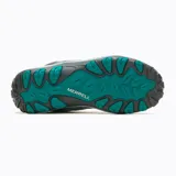 Zapatillas de senderismo Merrell Crosslander 3, color gris con detalles en negro y turquesa. Capellada de gamuza y malla transpirable, puntera sintética resistente a la abrasión, plantilla de espuma EVA reciclada, entresuela de espuma EVA ligera y suela de goma adherente.