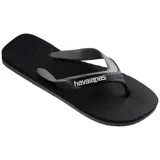 Sandalias Havaianas Dual color azul marino con tira superior gris y logo de la marca en blanco.