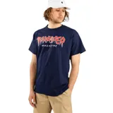 Remera azul marino de manga corta con logo Thrasher Jagged estampado en rojo y blanco.