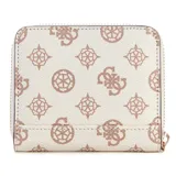 Billetera Guess Laurel con cierre, color blanco con estampado del logo de la marca en color beige.