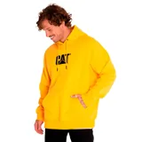 Canguro amarillo con capucha ajustable y bolsillo tipo canguro. Logo CAT estampado en negro en el pecho.