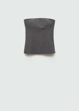 Top palabra de honor gris con estampado de raya diplomática, abertura lateral y cierre de cremallera invisible en la parte posterior.