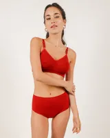 Bombacha bikini tiro alto de microfibra sin costuras, color blanco, con forro de algodón.