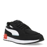 Championes Puma Graviton negros con detalles en blanco, celeste y rojo.