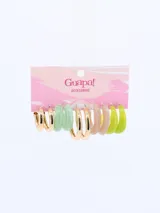 Set de aros de argolla gruesa en diferentes colores: dorado, verde claro, verde oscuro y beige.