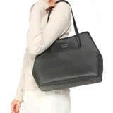 Cartera tote grande color negro con estampado del logo de la marca. Incluye un bolso pequeño con cierre y correa de mano.