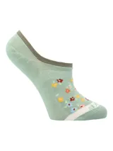 Calcetines invisibles color verde agua con estampado de flores de colores.