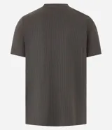 Remera verde militar de algodón con textura acanalada, cuello redondo y mangas cortas.