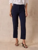 Pantalón de vestir azul marino, marca Zac & Rachel, de corte recto y largo al tobillo.