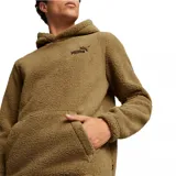 Canguro color marrón de tejido sherpa con capucha, bolsillo tipo canguro y logo de Puma bordado en el pecho.