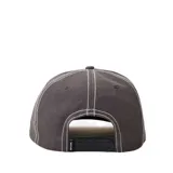 Gorra gris de visera plana con logo Rip Curl en el frente y costuras blancas.