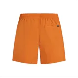 Short de baño naranja con cintura elástica ajustable con cordón y logo de la marca estampado en blanco en la pierna derecha.