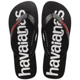 Ojotas Havaianas Top Logomania 2, color negro con logo en blanco y detalles en rojo.