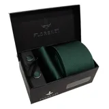 Set de corbata, pañuelo de bolsillo y gemelos color azul con diseño de micro puntos.