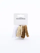 Pack de seis coleros de tela acanalada en colores blanco, beige y marrón.