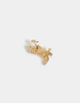 Pin dorado con forma de bota de cowboy con flores y espuela con strass.