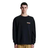 Buzo negro de algodón con cuello redondo y logo estampado en el pecho.