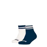 Medias tobilleras unisex en paquete de dos, una en azul y otra en blanco, con franjas en el borde.