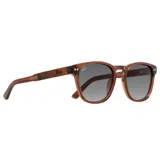 Lentes de sol marrones con montura redonda de madera y eco acetato, con lentes grises degradadas.