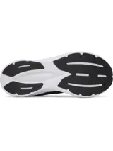 Zapatillas deportivas Under Armour modelo Assert 11 para mujer, color negro con logo blanco y entresuela blanca gruesa con tecnología Charged+. Presentan una parte superior de malla transpirable con revestimientos sintéticos.