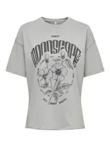 Camiseta gris con estampado de flores y signos del zodiaco.