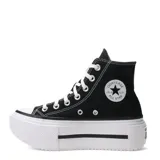 Championes Converse All Star Lift Double Stack de caña alta, color negro, con plataforma blanca y cordones blancos.