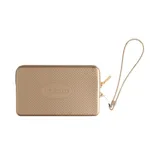 Billetera de diseño moderno color celeste, con cierre de cremallera y compartimientos organizados.