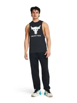 Pantalón de jogging negro de Under Armour Project Rock, corte holgado, con logo de la marca en el muslo izquierdo y cintura elástica con cordón ajustable.