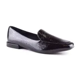 Zapato de vestir Usaflex, tipo mocasín, color negro con textura símil piel de serpiente.