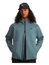 Buzo deportivo Under Armour Unstoppable FLC FZ color azul con cierre frontal, capucha y logo en el pecho.