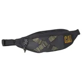 Riñonera negra con estampado del logo de Caterpillar en amarillo.