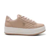 Championes deportivos Via Marte color beige con plataforma blanca y logo en el lateral.