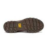 Zapato Caterpillar tipo slip-on de cuero color marrón, con forro de malla de nylon, plantilla acolchada, suela de goma y tecnología CLEANSPORT NXT.