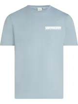 Remera celeste de algodón con cuello redondo y logo Calvin Klein New York estampado en el pecho.