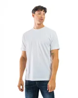 Remera blanca de algodón preencogido con cuello redondo y corte clásico.