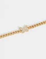 Pulsera dorada de eslabones gruesos con dije de mariposa con strass.