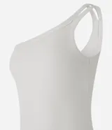 Blusa de rib color marrón, con escote asimétrico de un solo hombro y doble asa.