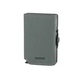 Billetera gris con diseño geométrico, doble compartimento para tarjetas con sistema de deslizamiento, espacio para 10 tarjetas y 2 adicionales, protección RFID, espacio para libreta de conducir y sección para billetes. Fabricada con tela X-Pac® impermeable.