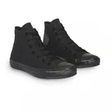 Zapatillas de lona negras, caña alta, con costuras y parte interior suave, ideales para un uso diario.