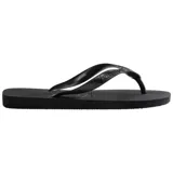 Ojotas Havaianas Top color blanco, con suela texturizada y tiras con diseño en relieve y logo de la marca.