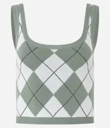 Blusa sin mangas color verde con estampado de cuadros argyle.
