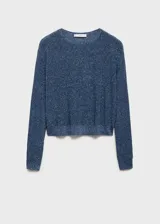 Jersey azul con lúrex, de tejido de punto fino, cuello redondo y manga larga.