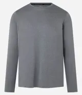 Remera deportiva azul para hombre, modelo comfort, confeccionada en tejido de poliéster con tecnología Dry, cuello redondo y mangas largas.