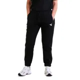 Pantalón de jogging negro con cintura elástica ajustable con cordón, bolsillos laterales y logo de la marca estampado en blanco en el muslo izquierdo.