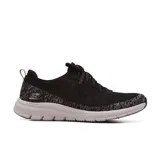 Championes deportivos Skechers Pure Flex - Pulse, color negro con detalles en gris. Zapatillas sin cordones con tejido técnico Stretch Fit, cordones fijos y plantilla acolchada Skechers Air-Cooled Memory Foam.